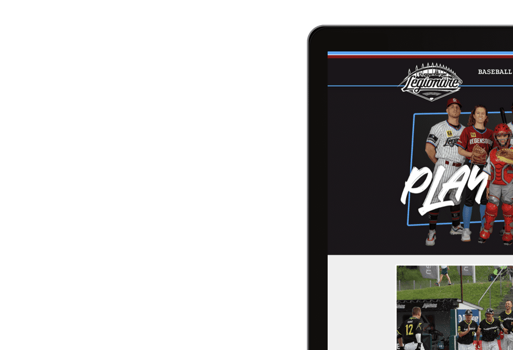 The Regensburg Legionnaires now have a new website. On a mobile phone instructions on how to play baseball are displayed, and on a laptop you see the new homepage with players from the club's various teams.