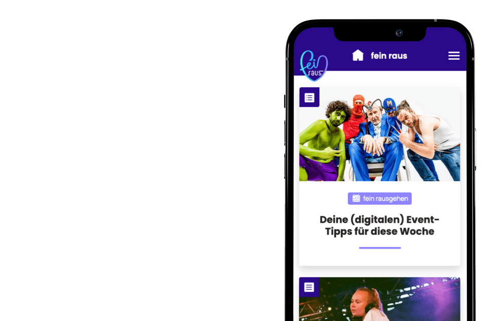 Die fein raus App auf Tablet und Mobile. Finde die neusten Events in Nürnberg.