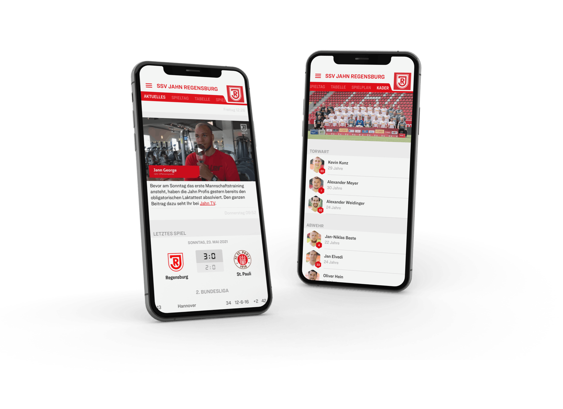 SSV Jahn App auf zwei Smartphones. 